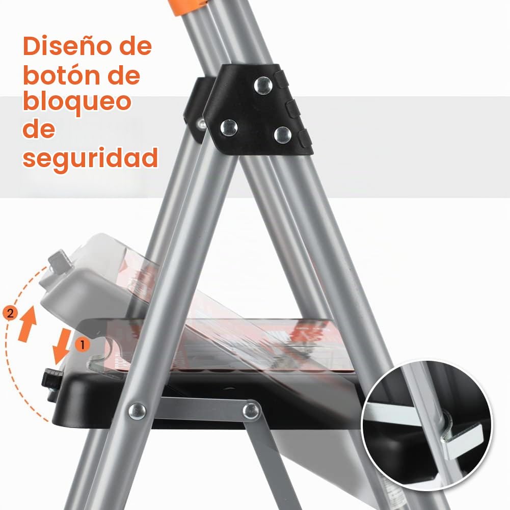 TreeLen Escalera de 2 peldaños, Taburete metálico Plegable para Adultos, Escalera portátil de Acero para Uso intensivo, peldaños Anchos Antideslizantes, Ligera y Resistente