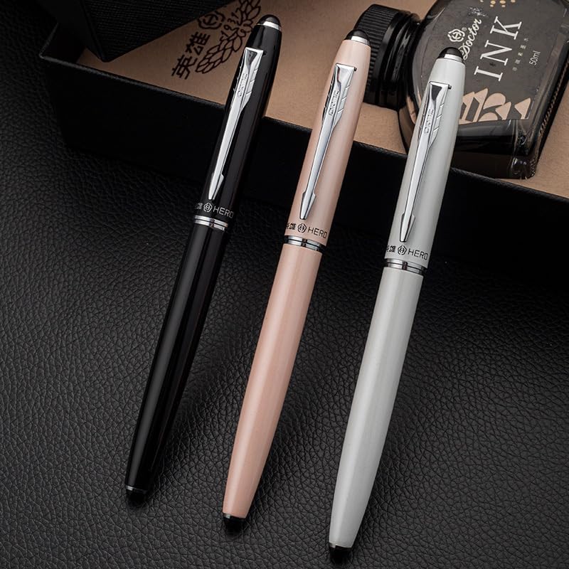 Image of The Hero Pen - Fountain Pen HERO Ink Pens, Hero Pen Original, Hero Pen soft peony pink Body Silver clip 971 for Student Business Office Iridium Silver Nib (soft peony pink 971)