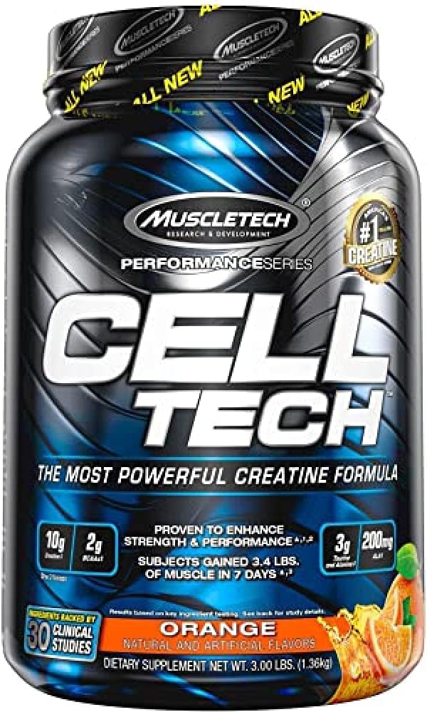 Creatine Monohydrate Powder | MuscleTech Cell-Tech Creatine Powder | Post Workout Recovery Drink | Muscle Builder for Men & Women | Muscle Building Creatine Supplements | Orange, 3 lbs (28 Servings)