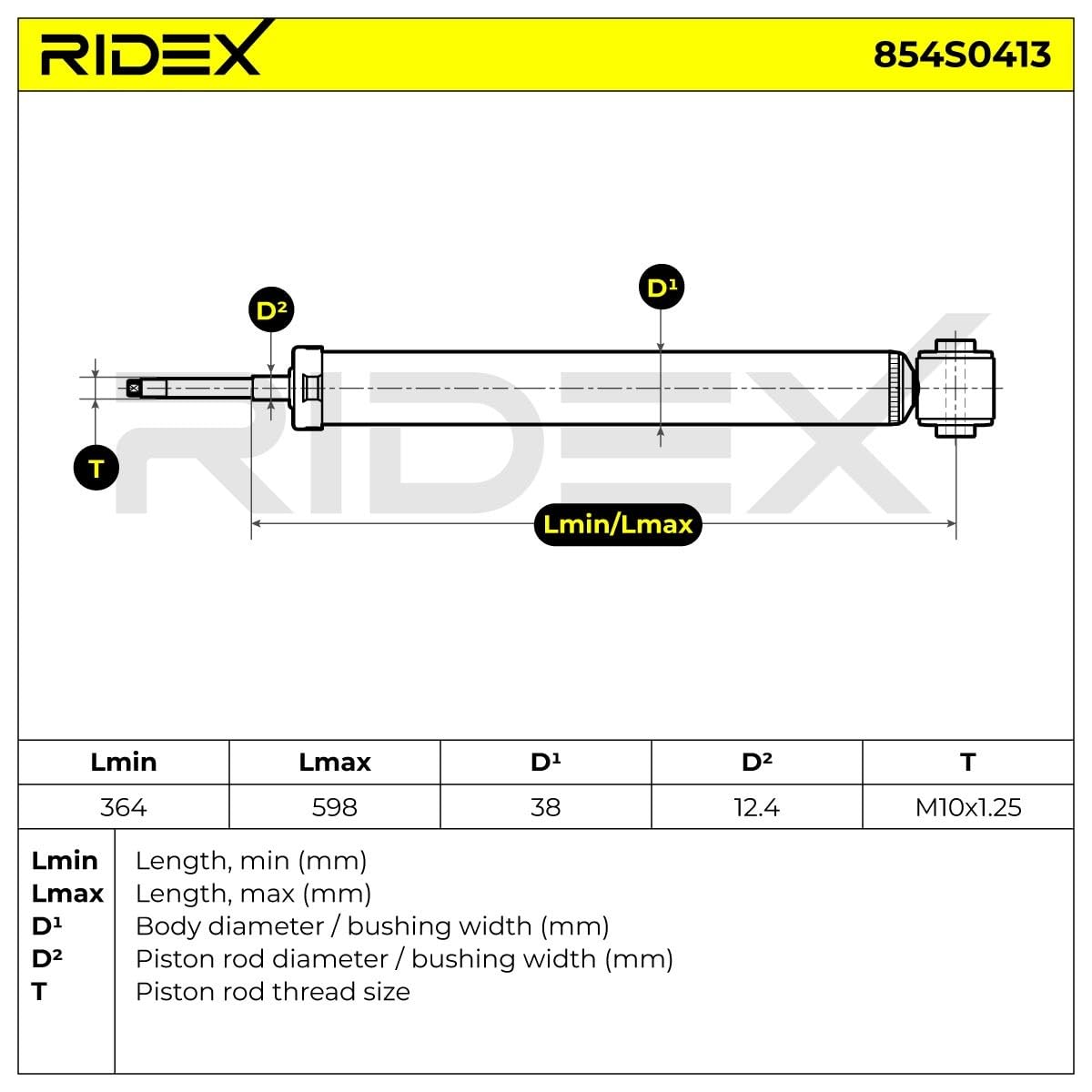 RIDEX 854S0413 2x Ammortizzatore Posteriore A pressione del gas Ammortizzatori