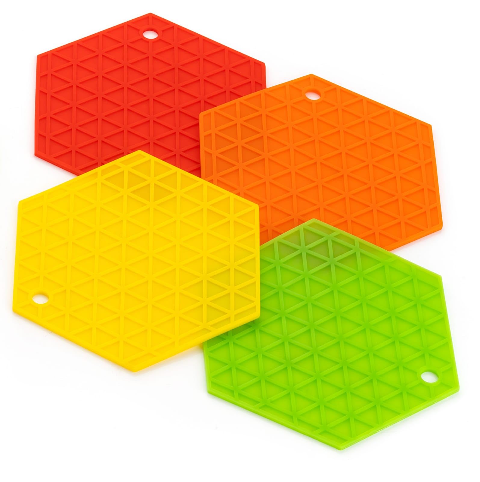 Wincy Silicone Trivet Mats - Thick and High Heat Resistant mats for Hot Pans | Heat pad for Dining Table - Set of 4 (Red, Orange, Green, Yellow)