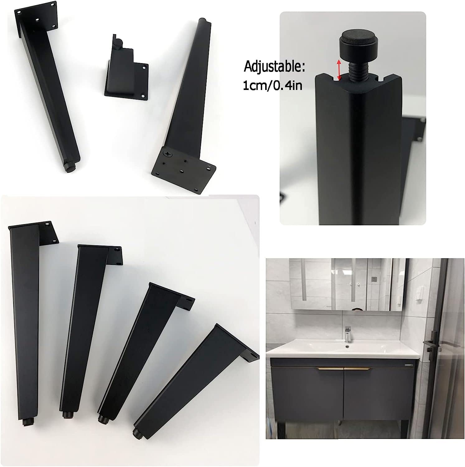 Gambe regolabili in metallo industriale per divano, set di 4 gambe per tavolino da caffè resistenti, perfette per sostituire la pelliccia, variazione di altezza di 1 cm (12 cm / 4.7in)