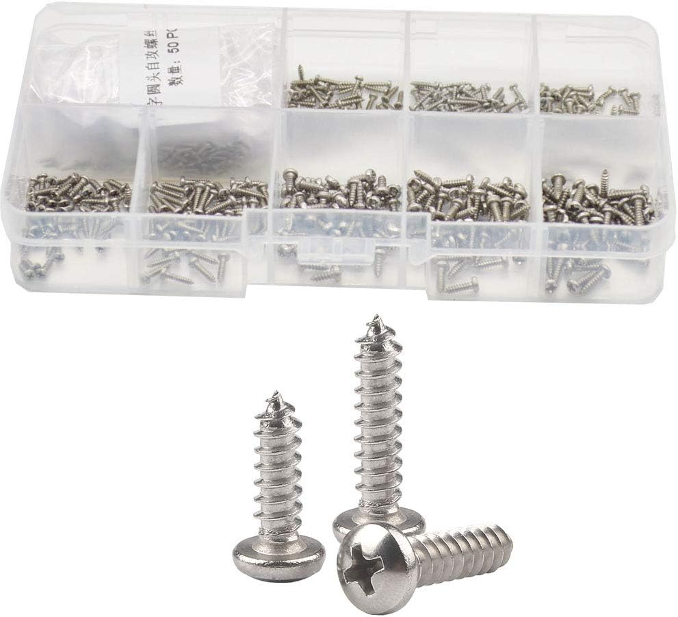 M1 M1.2 M1.4 M1.7 Pan Head Self Tapping Screw Phillips Small Metric Thread Round Head Bolt Assortment Set Kit 600pc 304 Stainless Steel