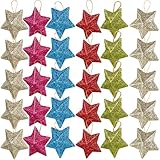 DRESSOOS Colgantes para Navidad 30 Piezas Estrellas Tridimensionales Doradas Purpurina Decoración Colgante para Árbol y Fiesta Hogar y Cocina