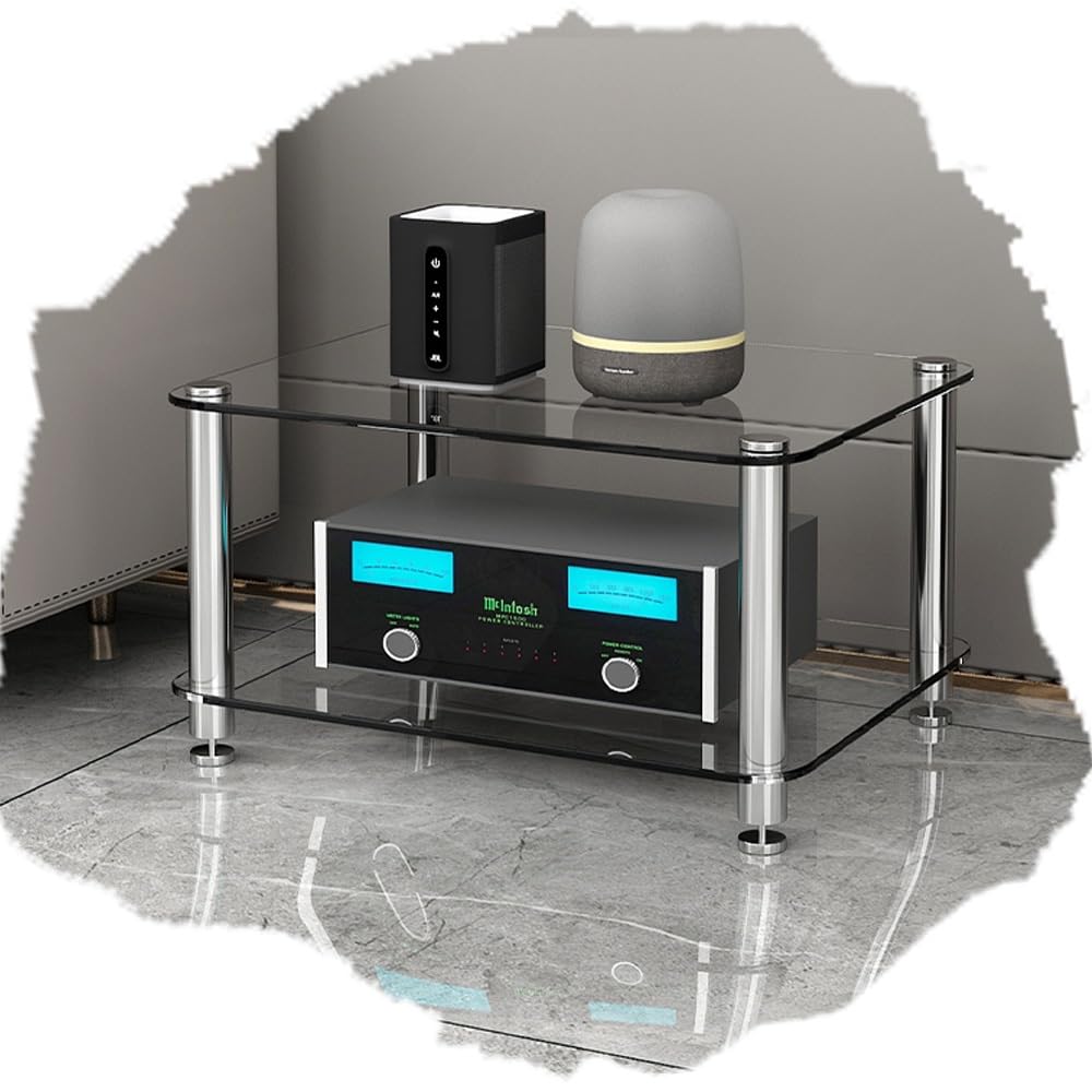 Meuble de rangement HiFi ventilé en verre trempé anti-vibrations 2 plateaux