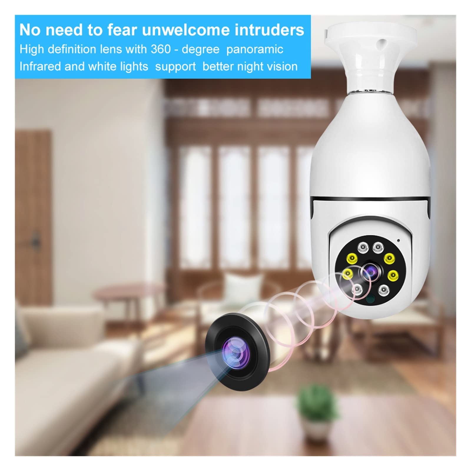 cámara Exterior Cámara de vigilancia con Bombilla WiFi 5G, visión Nocturna a Todo Color, Seguimiento Humano automático, Zoom Digital, cámara de Monitor de Seguridad de vídeo(5MP Camera 1PCS)