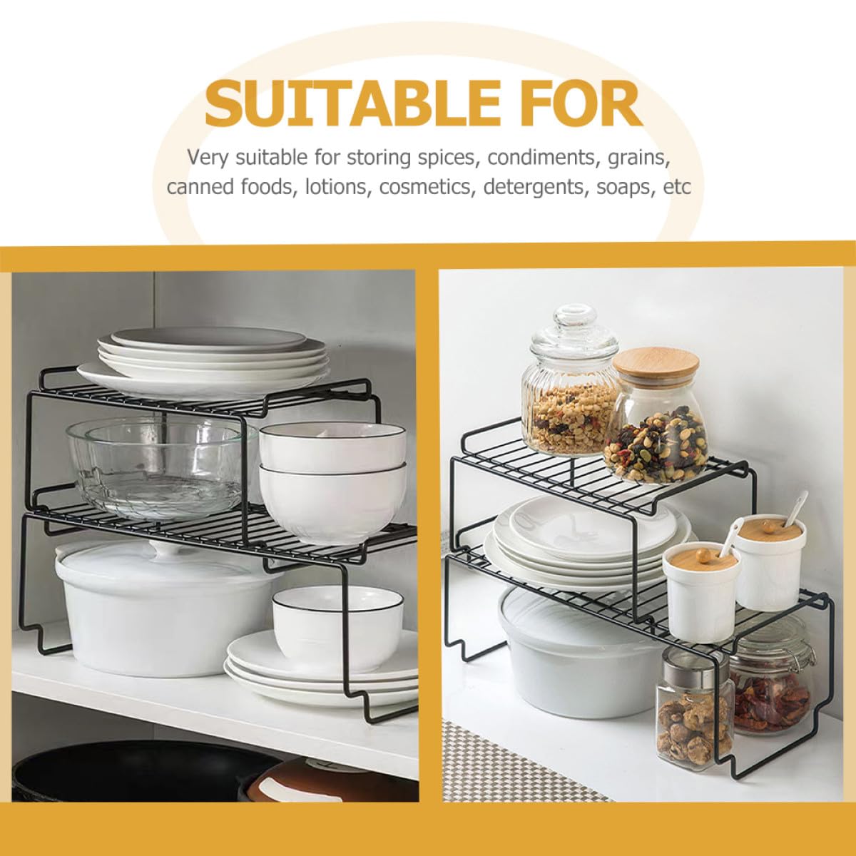 NUOBESTY Stapelfähiger Eisen Gewürzregal Organizer Großformat Schwarzer Küchen und Arbeitsplatten Organizer für Gewürzdosen und Vorräte