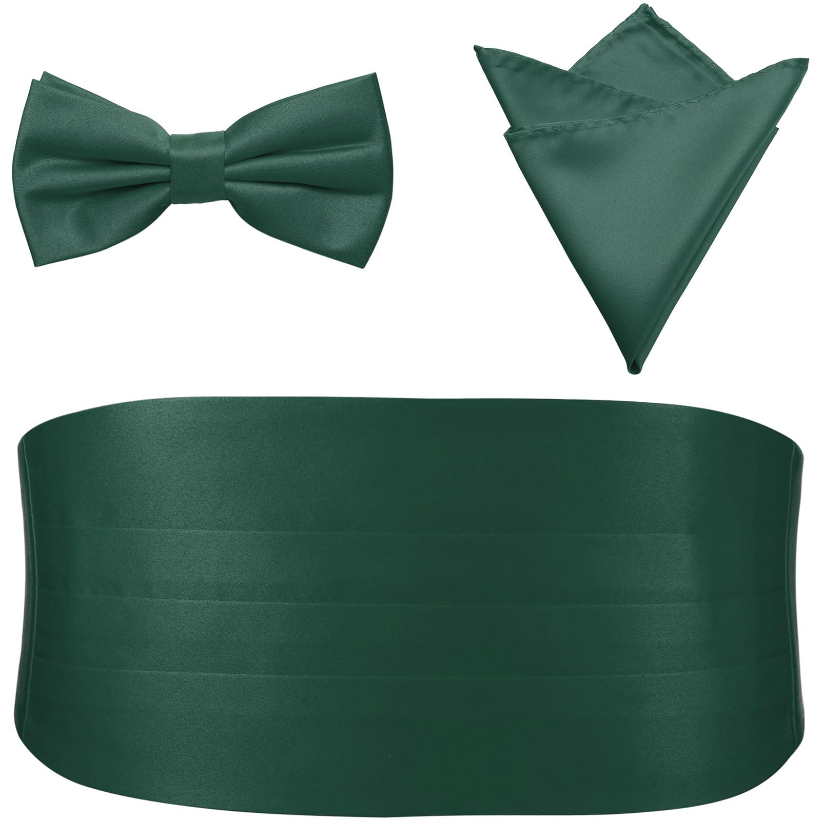 PenSee Mens Formal Solid Pre-tied Bow Tie &amp; Pocket Square &amp; Cummerbund Set Tuxedo Bow Ties for Men