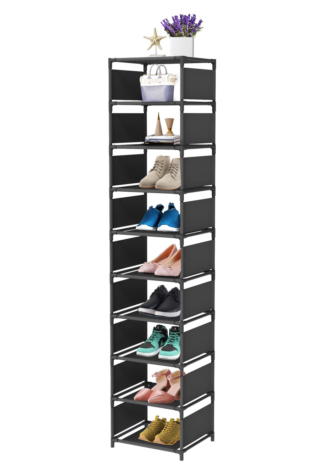 esonstyle Scarpiera a 10 Ripiani, Scaffale Portascarpe in Stretta Metallo per 10 Paia di Scarpe, Scarpiera Verticale, Organizzatore per Scarpe Alta per Ingresso, Soggiorno e Corridoio