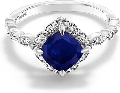 Gem Stone King Anillo de compromiso solitario de moissanita blanca con piedra natal de corte cojín de 0.276 in para mujer, plata de ley 925,