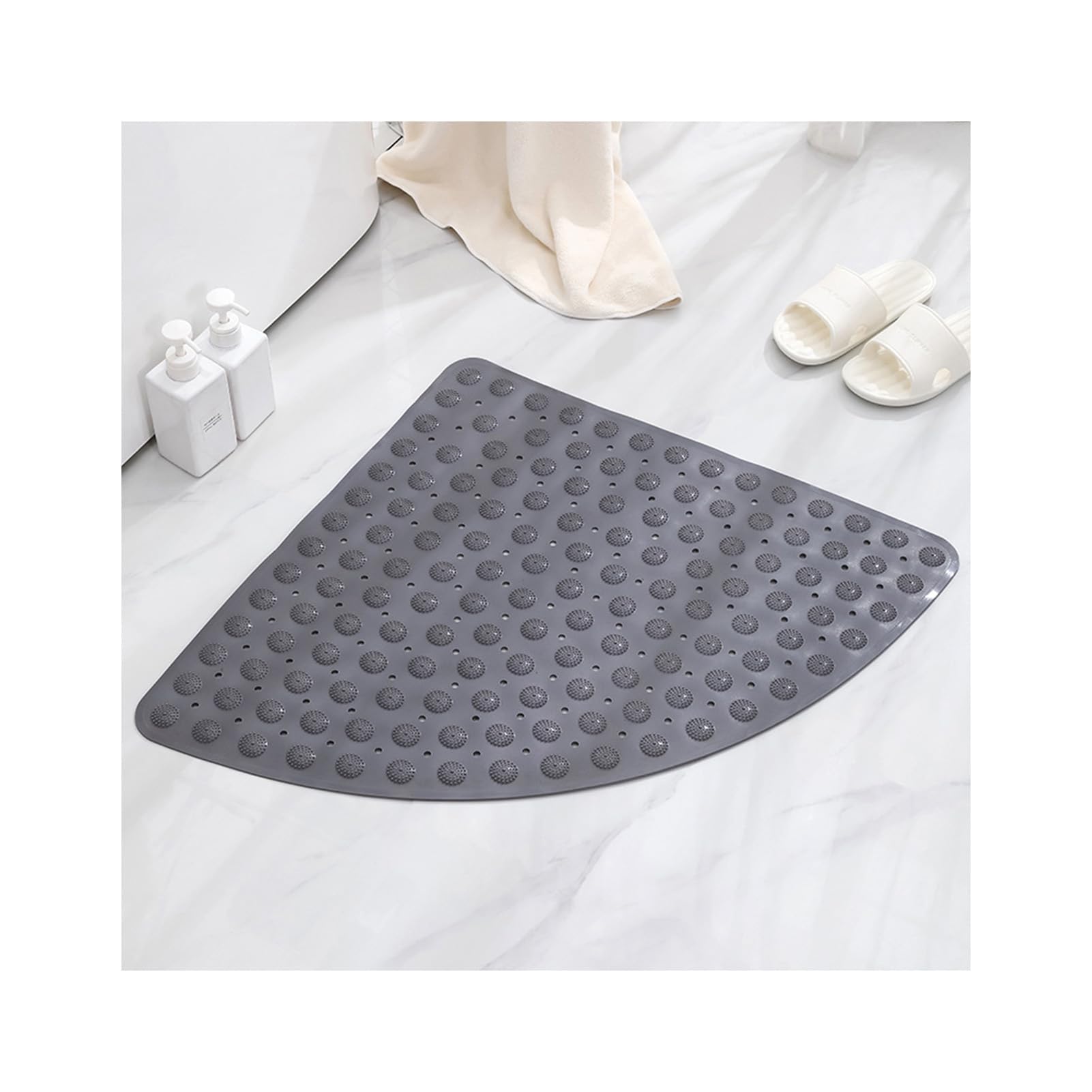 Mrcrypos Tappetino Doccia Angolare 64x64 Cm: Antiscivolo Con Ventose E Fori Di Scarico, Asciugatura Rapida E Lavabile (Grigio)