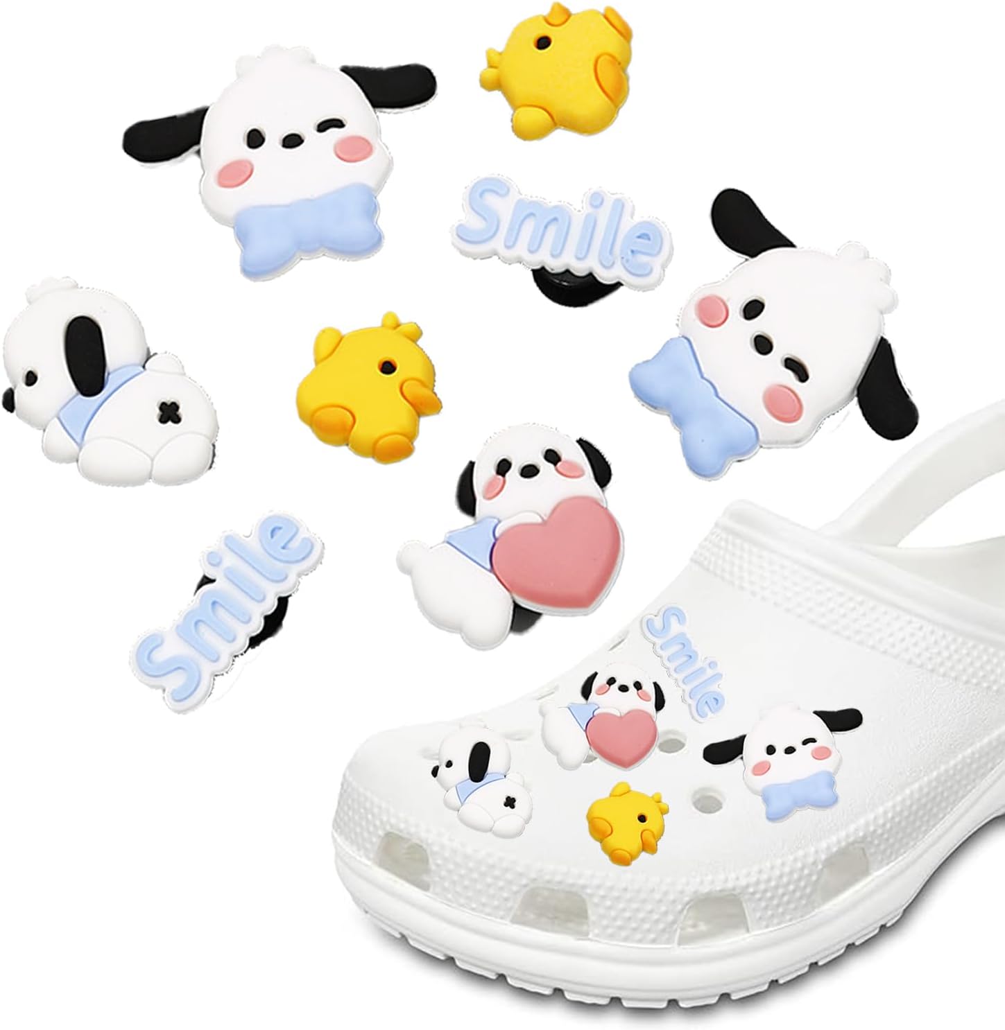 UOEPOWA 8 PCS Cute Shoe Charms for Crock Girls, Cartoon Animal Cute Dog Shoe Charms for Children Accessories Party Favors