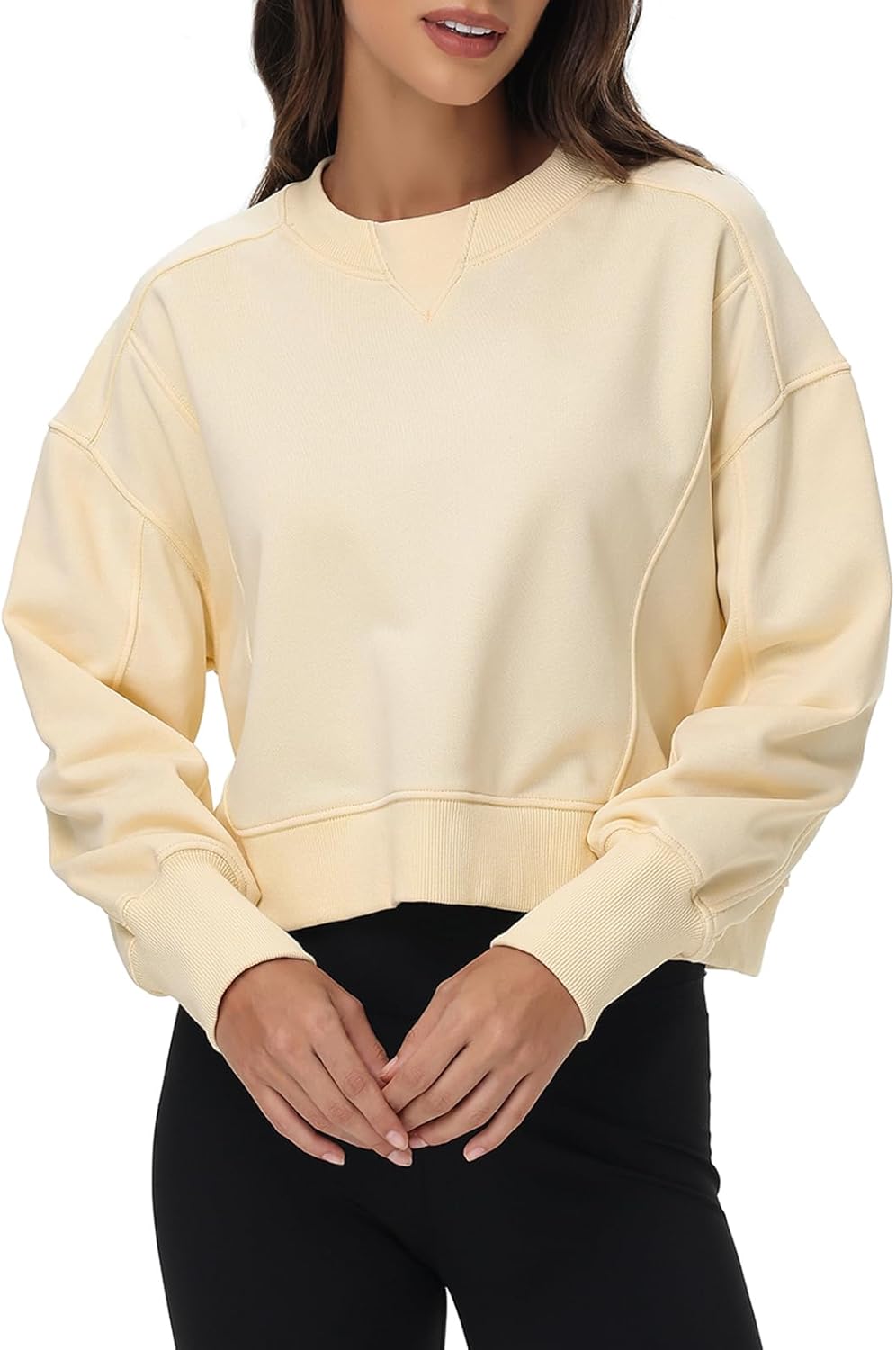 Women's Cropped Crewneck Sweatshirts Long Sleeve Oversized Sweatshirt Pullover Fall Crop Top Outfits