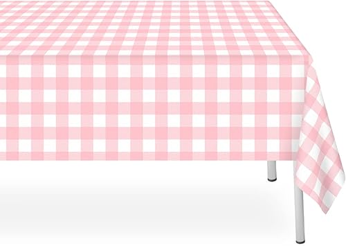 LIKAJON Paquete de 6 manteles a cuadros rosa y blanco, manteles de plástico rosa para fiestas, desechables, 54 x 108 pulgadas, mantel de campamento