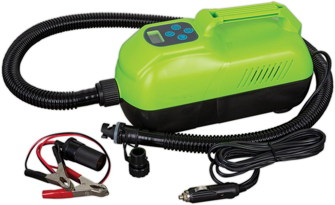 Generic Green Electric Pump, Board Pump Compressor, Electric Air Pump for Paddle Boards, Boats, Rafts, Pool, includes alligator clips for a direct connection to The battery