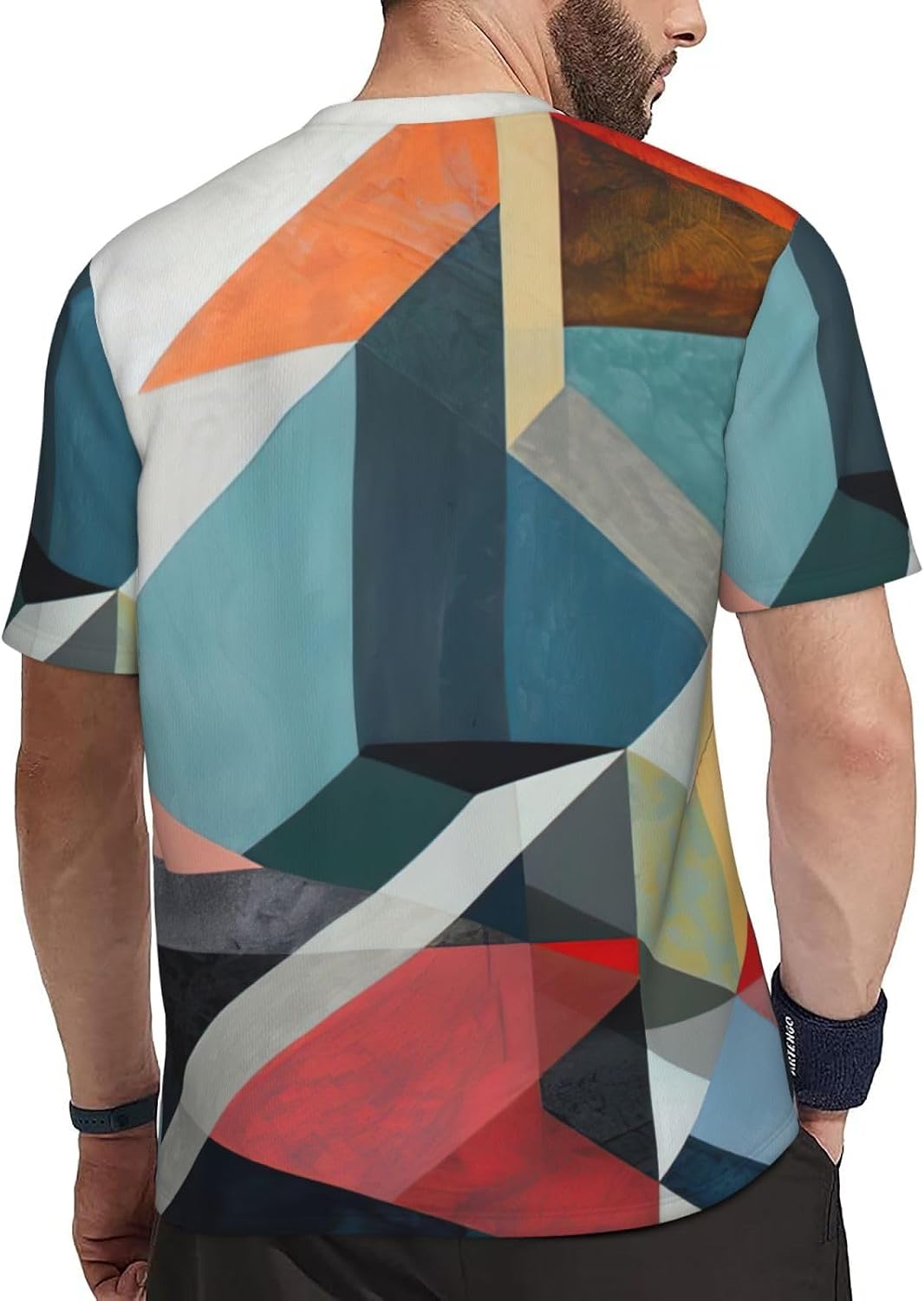 Abstract Geometric Print Mens Short Sleeve Mesh T-Shirt Breathable Athletic Gym Running Casual Sports Wear