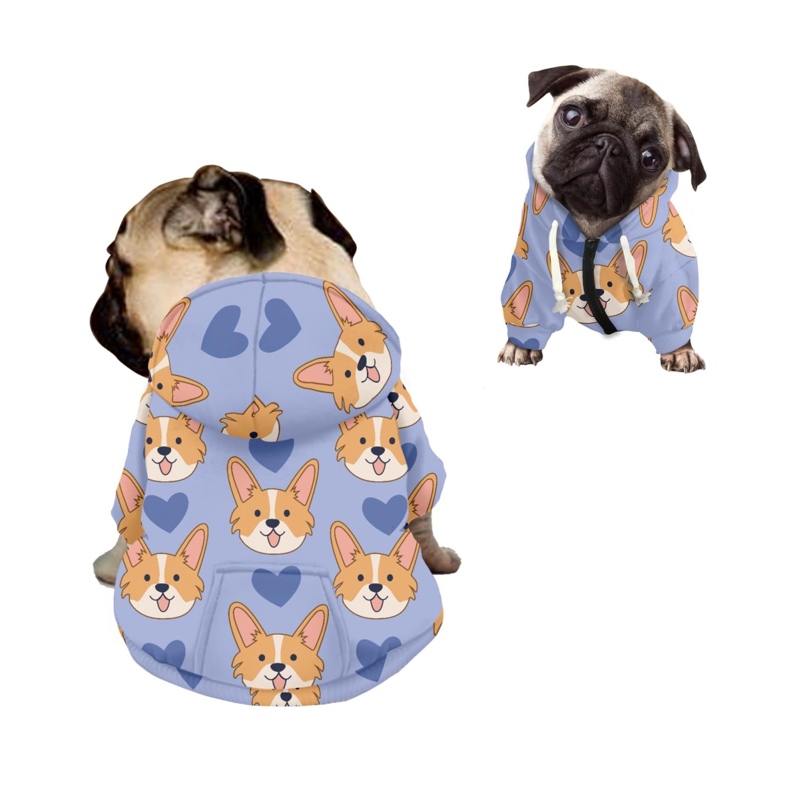 Kuiaobaty Cartoon Corgi Dog Small Dog Hoodie Zipper Dog Coat with Pocket, Cute Puppy Pattern Soft Puppy Hoodie Pet Clothes, Purple — image 1