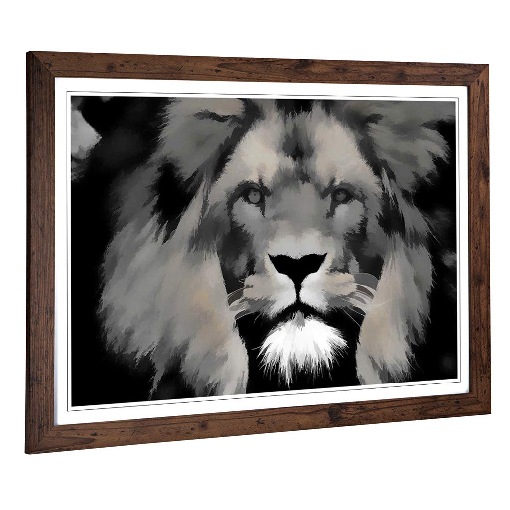 Big Box Art Framed Print of Lion Design | Wall Art Picture | Home Decor for Kitchen, Living, Dining Room, Lounge, Bedroom, Hallway, Office, Walnut, A2 / 24.5x18 Inch / 62x45cm