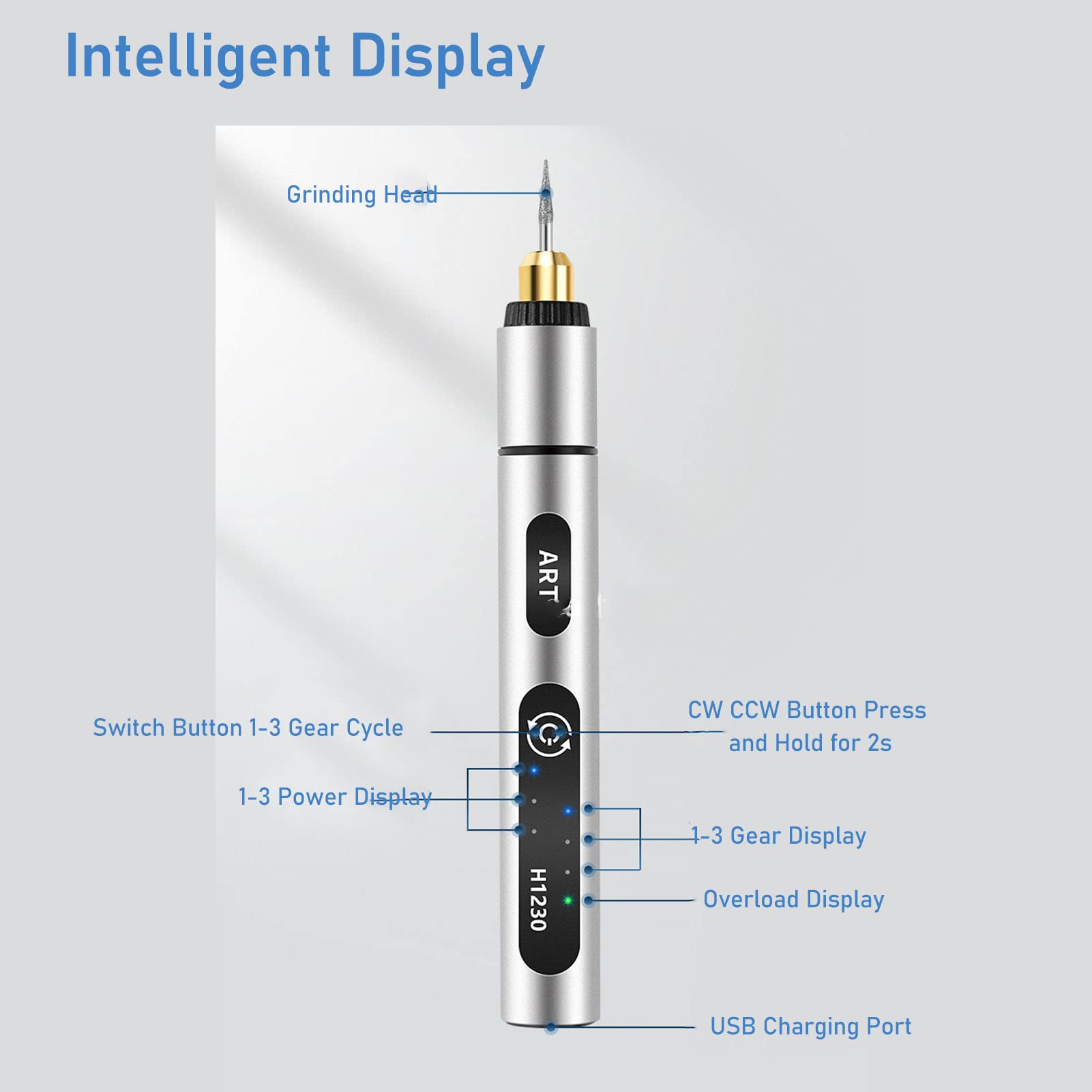 Kuuleyn Mini Grinder Pen Rechargeable Cw Ccw 3 Speeds Electric Rotary Grinding Tool with Built in Battery for Detailed Work in Home and Workshop Environments