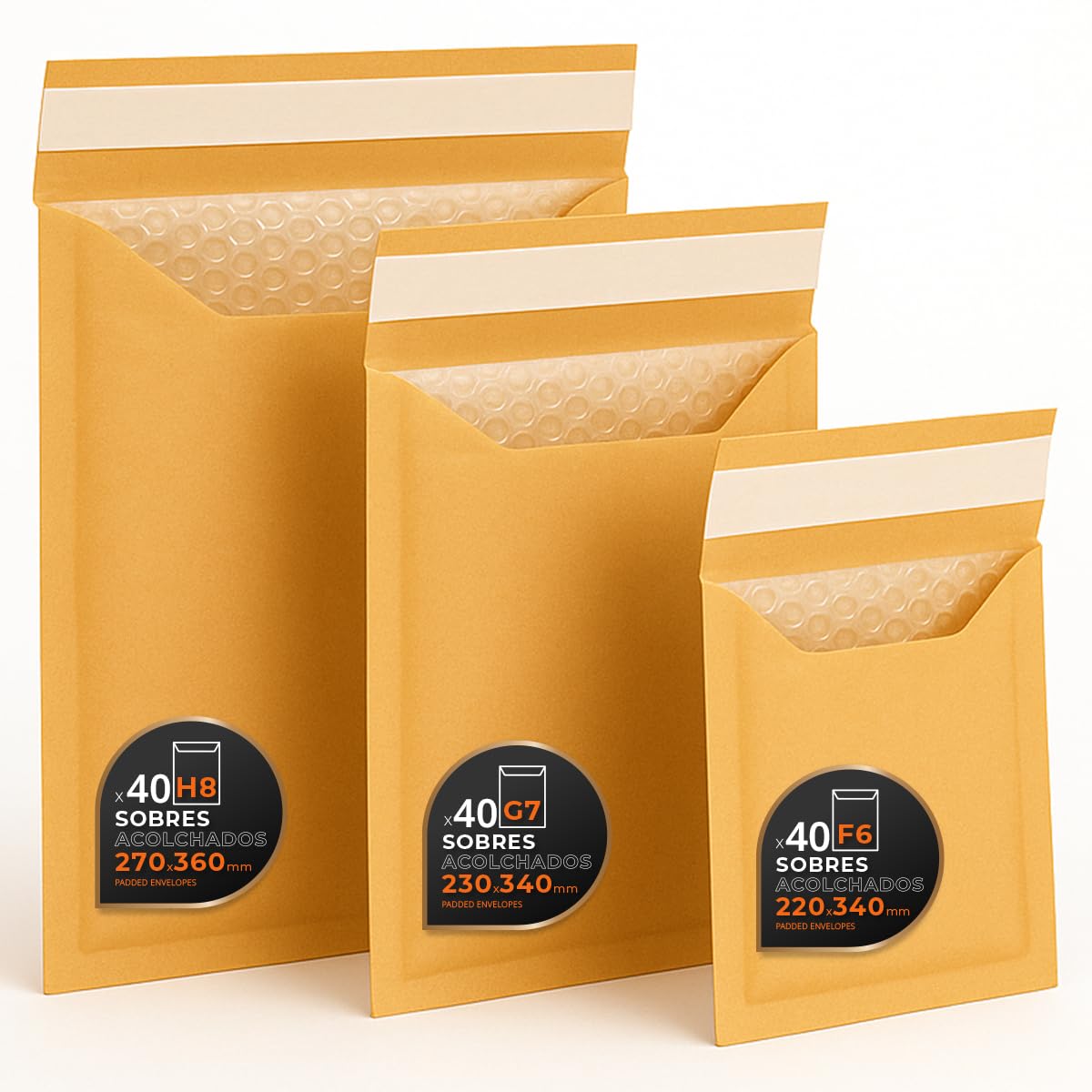 Padded Envelopes for Mailing, Multi-Size (3 Sizes), Kraft, White or Both – Self-Seal – Paper Envelopes with Bubble Interior, Ideal for Mailing – Pack L – Ophituria (Kraft, 120 Envelopes)