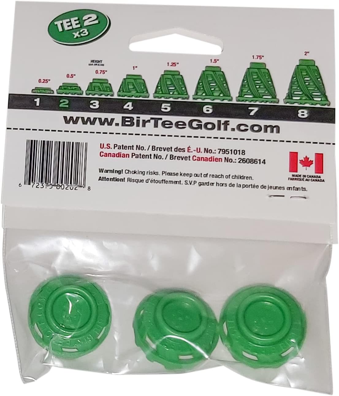 BirTee Pro Golf Tees - Size #2 (1/2") Individual Size Packs - 3 Tees Per Pack. Winter/Mat/Simulator Tees