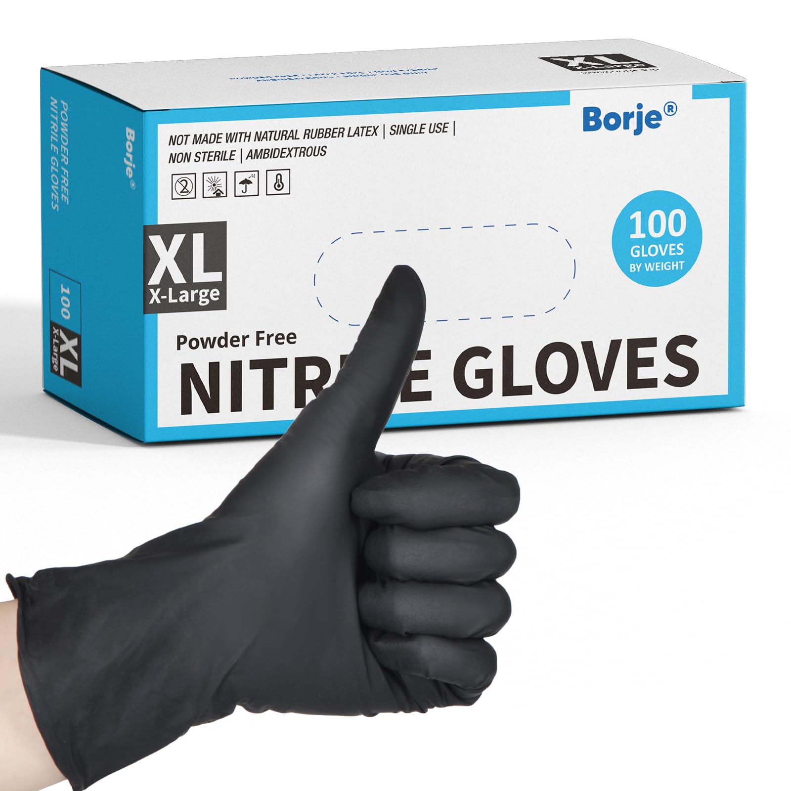 Borje Nitrile Gloves XL, 100 Count Disposable Gloves, Black, Latex-Free Powder-Free, Medical Exam, Food Safe, Cleaning, Cooking