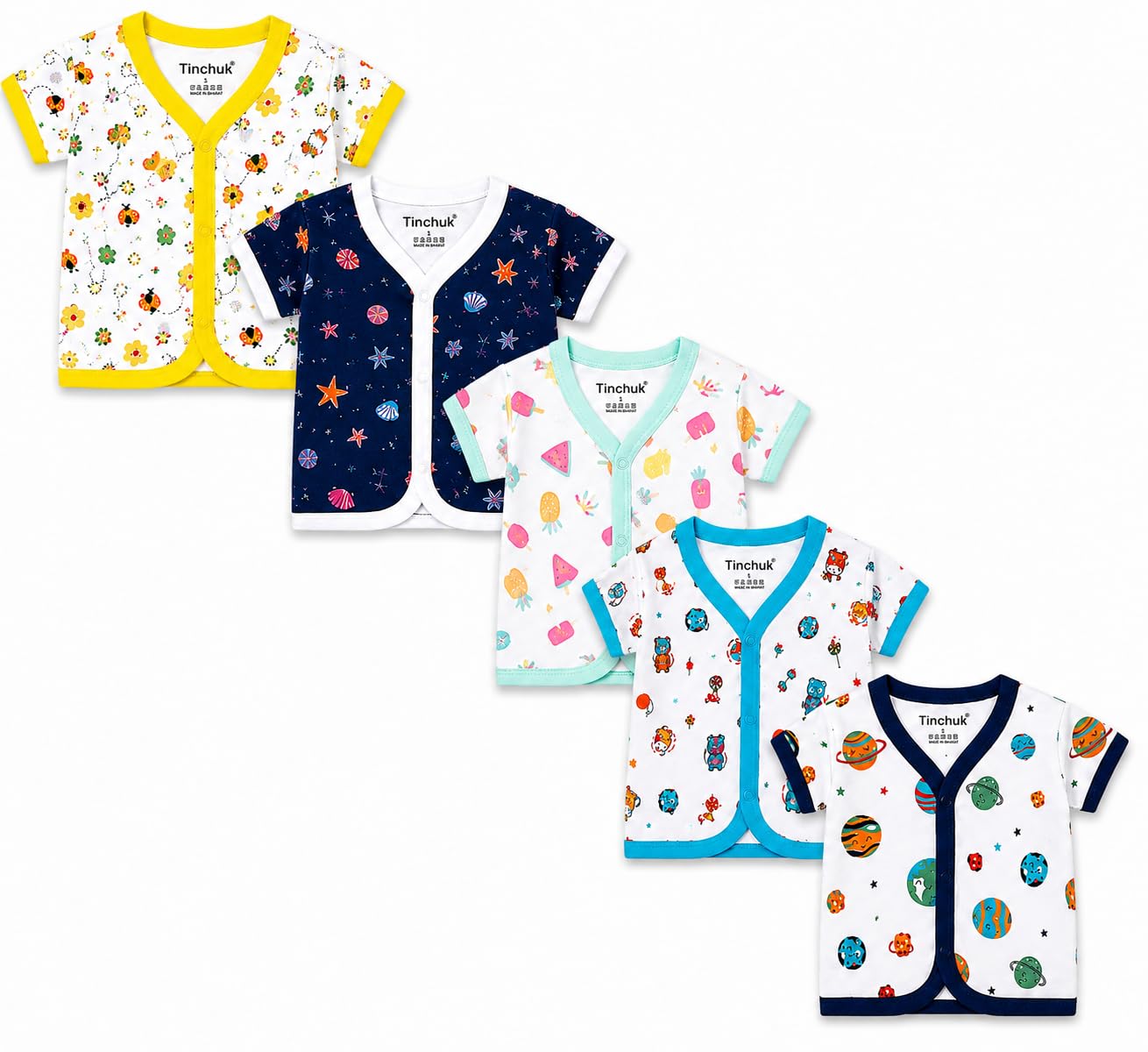 Unisex Kid Cotton Slim Fit 100% Hoisery Button Jabla | Multicolor Jhabla | Assorted Pack of 5 | Summerwear Jhabla | Sleeveless Vest | Baby Products (New Born) (Set of 5)-image-26