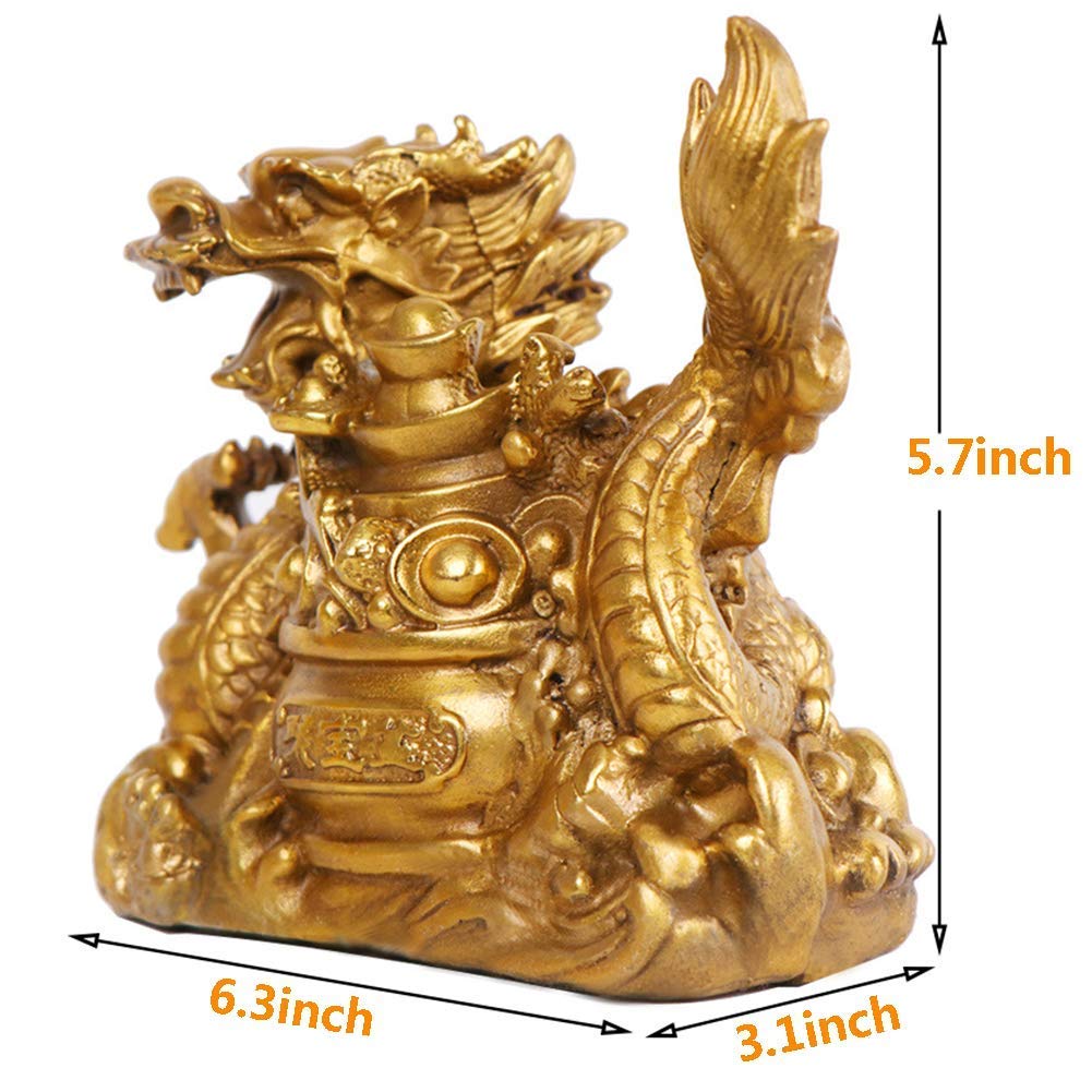 Skulptur Figur Chinesische Feng Shui Drachenfigur,Drachenstatue Für Glück & Erfolg Golden 6.3inch