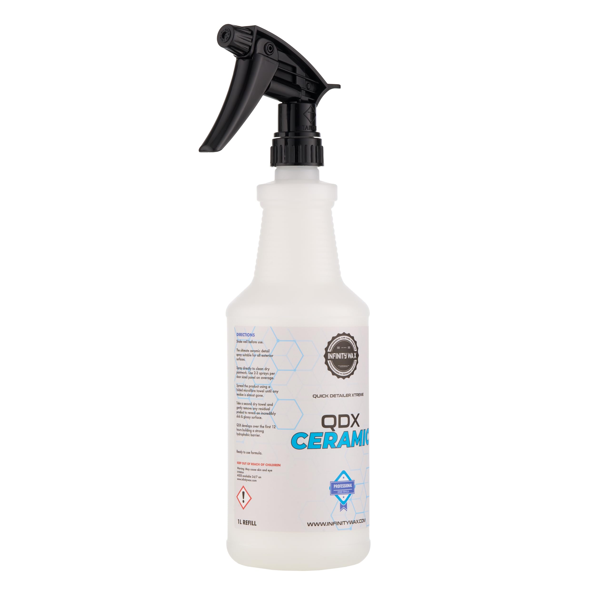 Infinity Wax QDX Ceramic Detailer 1L - SiO Quick Detailer Spray Brillo extremo, agua brillante y suave, protección fácil contra rociado, topper cerámico seguro, acabado hidrofóbico duradero