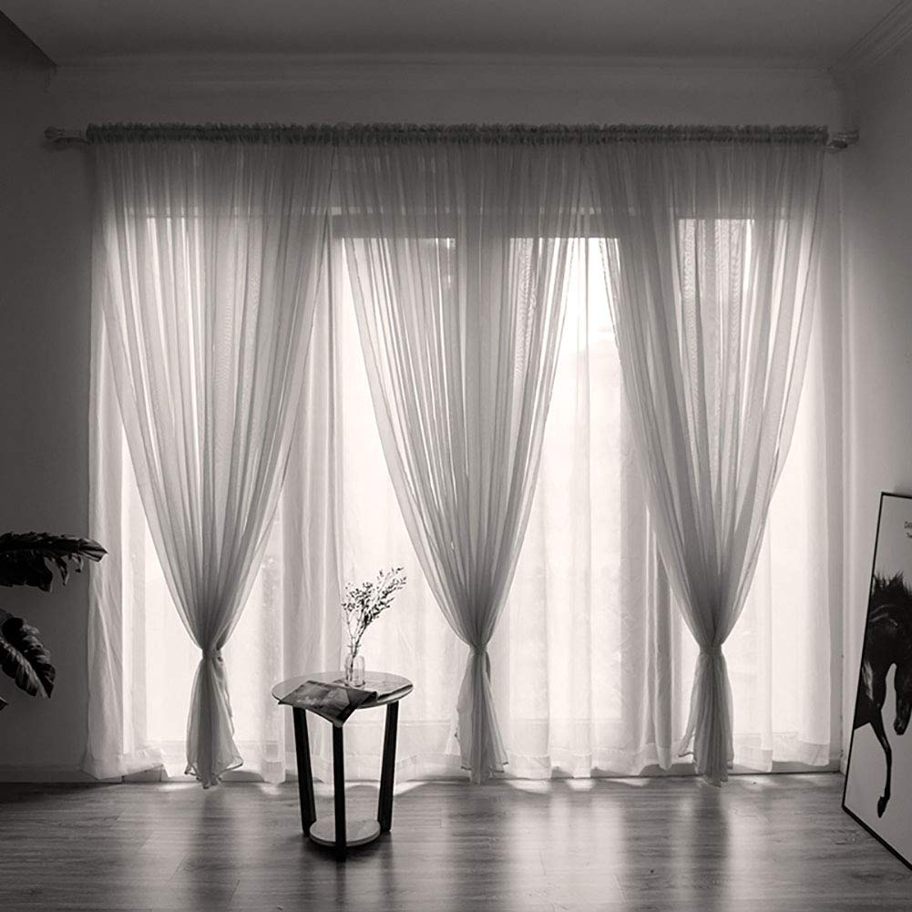 BOYOUTH Solid Color Sheer Voile Curtains,Rod Pocket Window Gauze for Bedroom,Living Room,Hotel,Grey,1 Panel,39 x 106 Inches