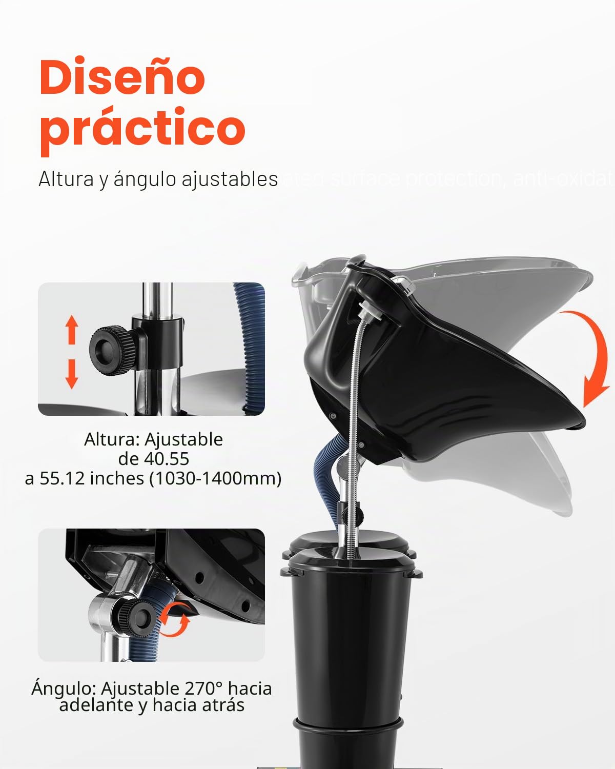 VEVOR Lavabo Portátil para Champú con Bomba Eléctrica, 2 Baldes, 2 Cabezales de Ducha, Manguera de Drenaje, Lavabo para Champú Portátil Ajustable en Altura y Ángulo para Uso en Salón Doméstico, Negro