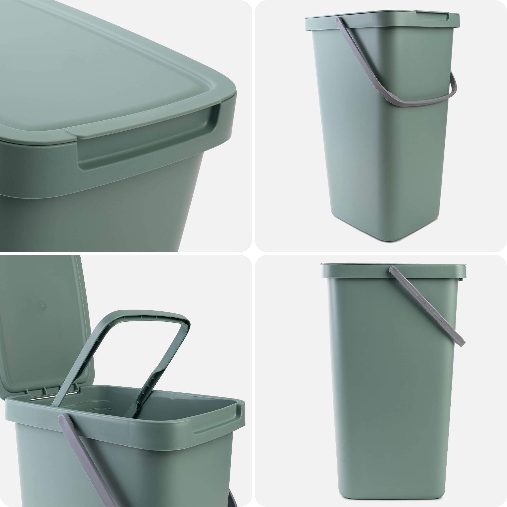 KADAX Abfallbehälter 25L, 3er Set, Abfalleimer aus Plastik mit Deckel und Griff, Mülleimer für Mülltrennung, Abfallsammler mit Klappdeckel (Grün, Gelb, Blau)