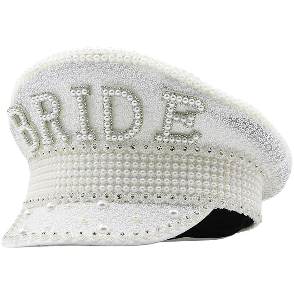 Sombrero De Novia Para Ser Capitán - Sombreros De Despedida De Soltera Con Perlas Accesorios Para Disfraces - Gorra Del Festival Pride Steampunk - Sombrero De Capitán De Lentejuelas Iridiscentes