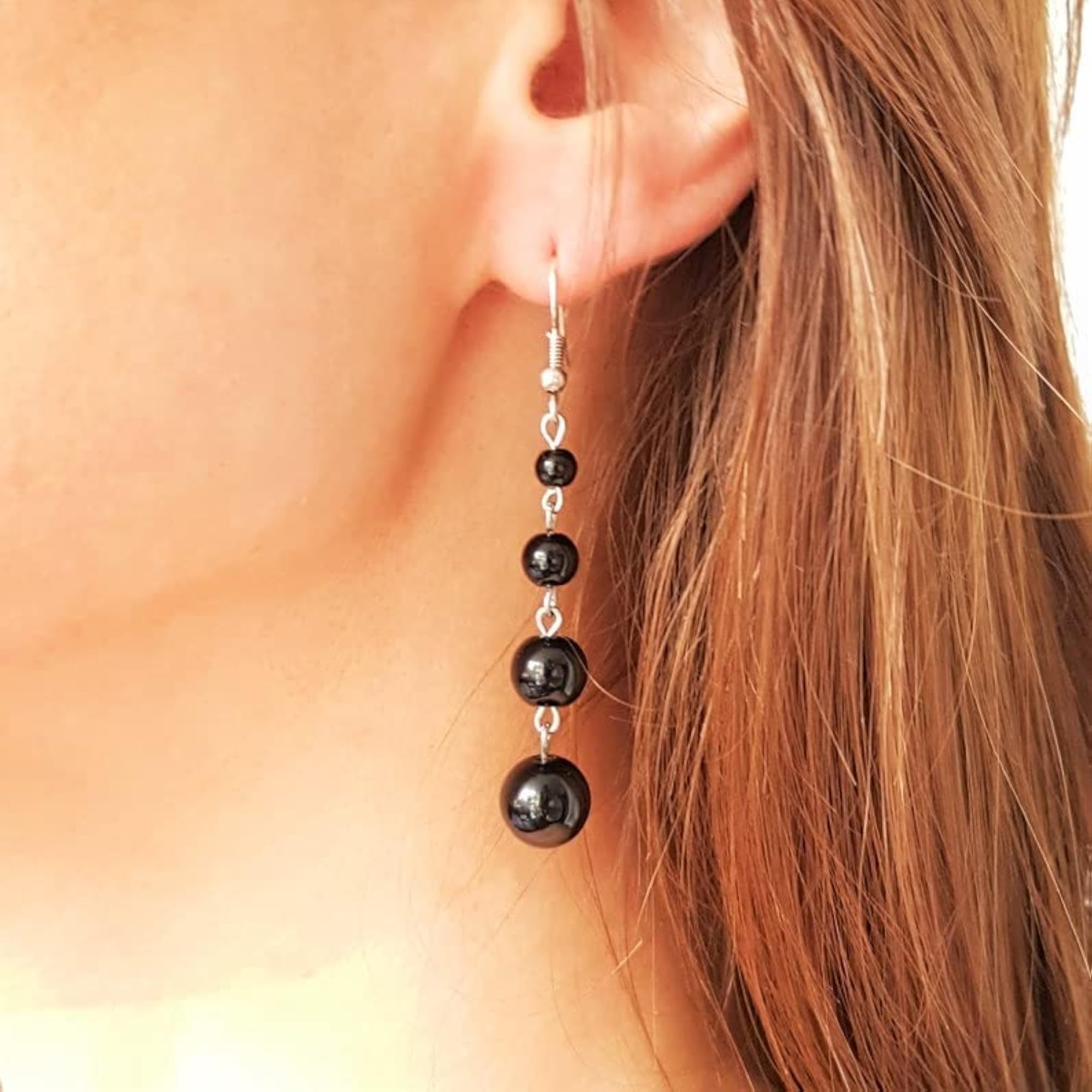 Women's Natural Black Tourmaline Beaded Tops Jhumka Earrings