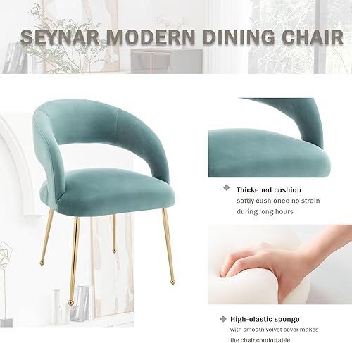 Miniatura 6 de Juego de 2 sillas de comedor modernas, tapizadas de terciopelo con patas doradas y respaldo hueco, reposabrazos copetudos para sala de estar,