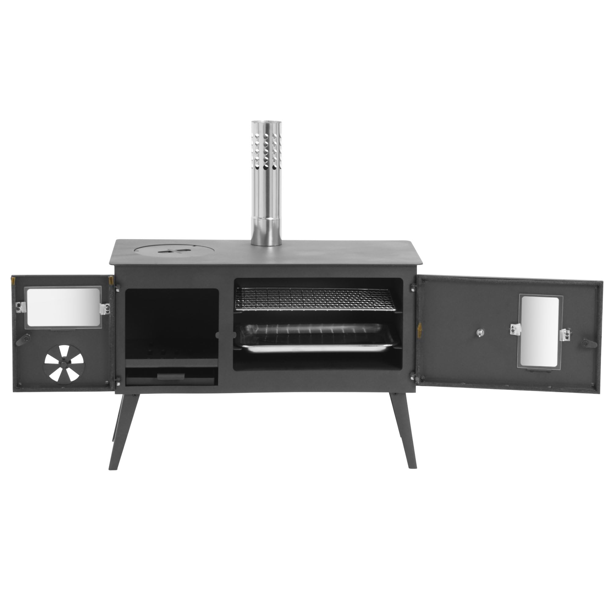 CampFeuer Zeltofen 58,5 x 28,5 x 232 cm aus Stahl | schwarz | mit 2 Kammern, Feuerstelle | Kaminofen, Gartenofen, Holzofen für Camping & Outdoor | Zeltheizung, Camping Stove, Outdoor Ofen zum Kochen