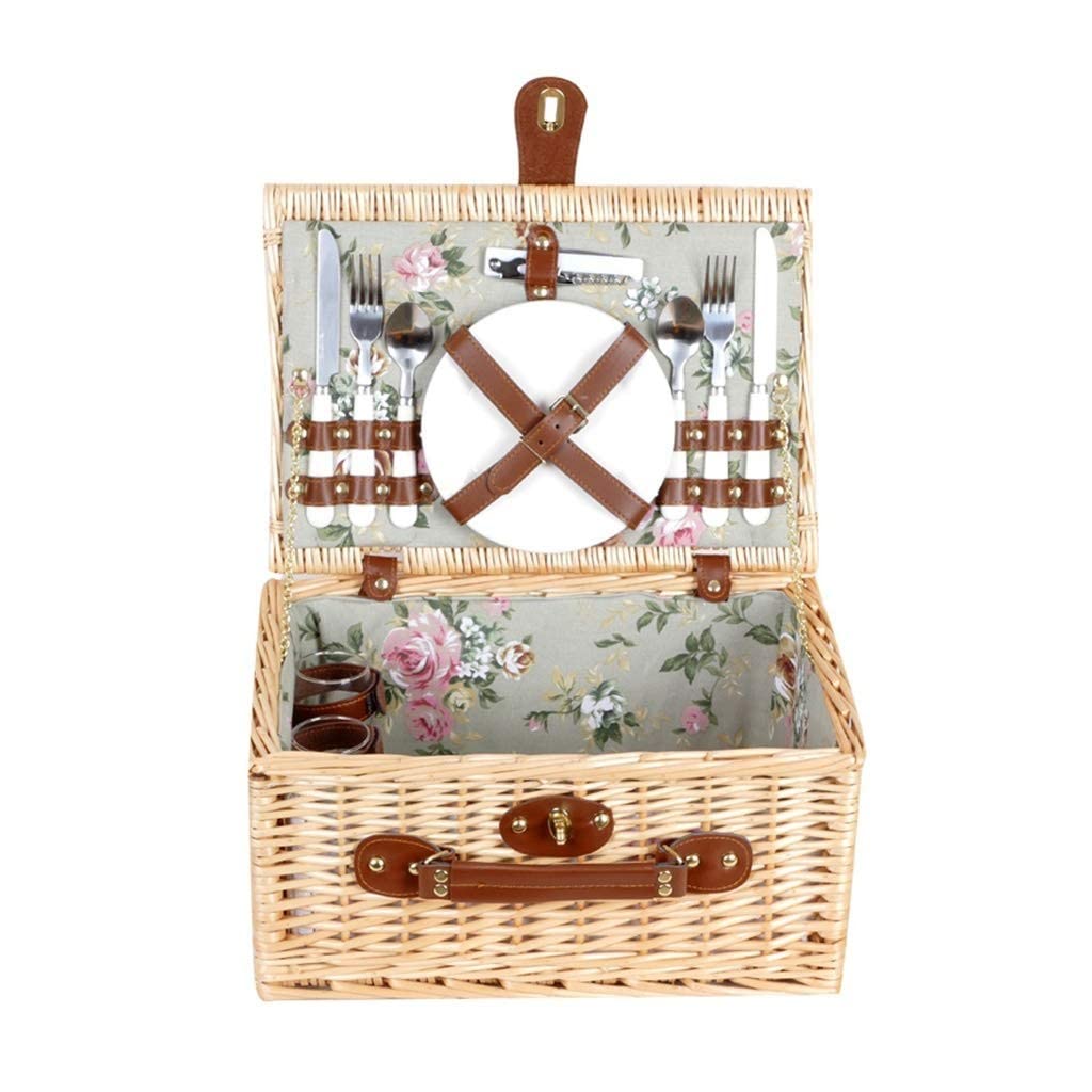 Storage Basket,Picnic Wicker with Lid and Handle Willow for 2 People 40X28x20cm