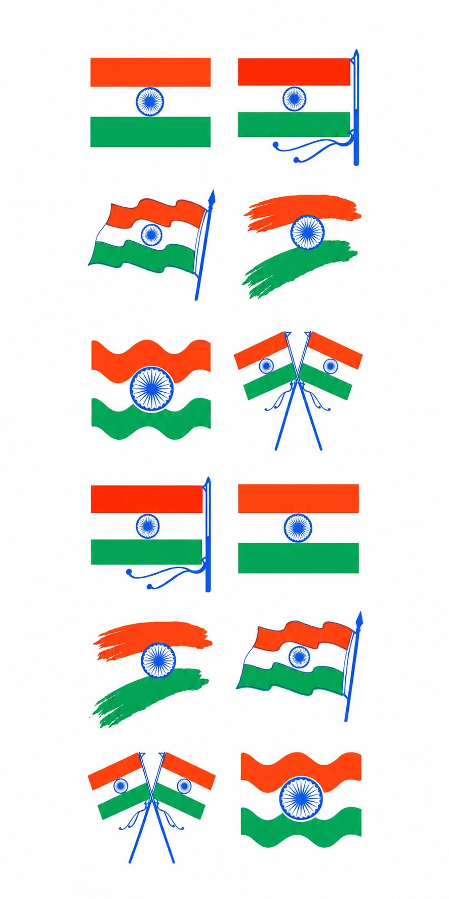 PMW Indian Flag Temporary Tattoos for Independence Day (1 Sheet) | Set of 12 Tattoos Assorted Waterproof Tricolor Face & Body Tattoo Stickers | Safe for Kids & Adults | Republic Day Celebration Decorations-image-14