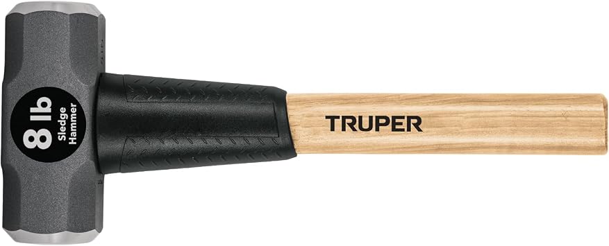 Truper 8 lb Sledge Hammer, 16-Inch American Hickory Wood Handle, Double-Faced Forged Steel Head, Heavy-Duty Compact Demolition and Construction Tool Model MD-8H-16/33187