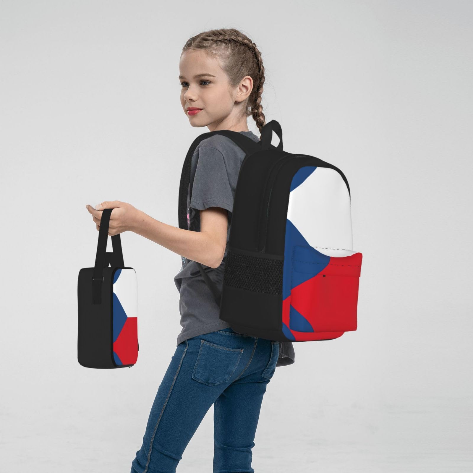 Flaga Republiki Czeskiej Plecak Dziecko Chłopcy Dziewczęta Pudełko na lunch Szkoła Zestaw Tornister Uczeń Szkoła Student Prezent, Czarny, One Size, Bagaż