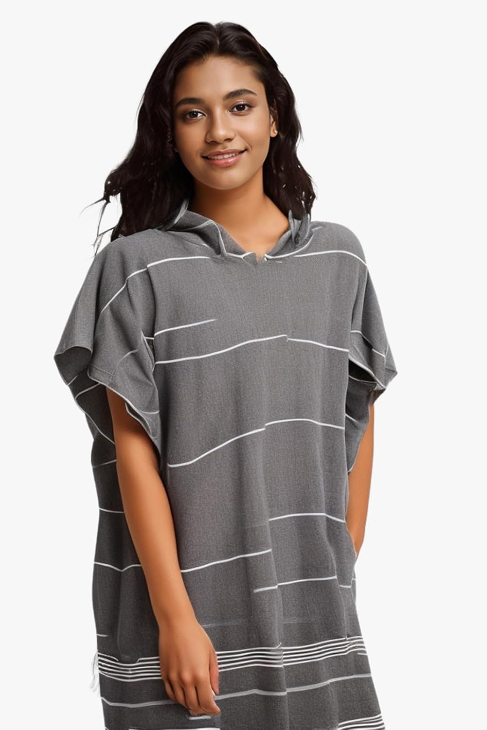 1pcs Turkish Cotton Surf Poncho Changing Towel Swim Robe with Pocket Plus Size Swim Cover Up Wearable Towel Hooded Beach Towel for Adult Man Women Beach Pool (Black, L) - Image 3