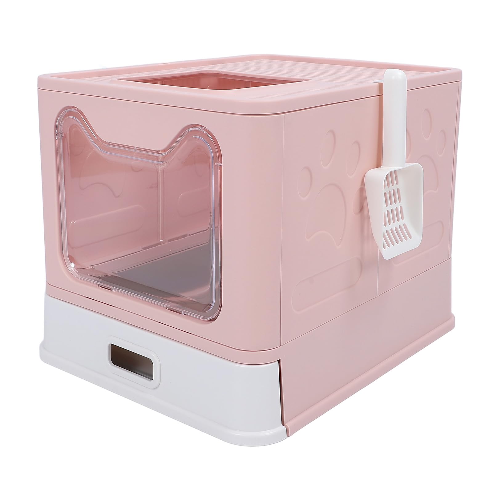 Enclosed Cat Litter Box, Odor Proof Anti Splashing Drawer Style Stainless Steel Foldable Litter Pan with Scoop 360° Leakproof Inclined Top Holes for Indoor Cats Kittens and Multi Cat Households
