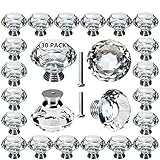 Cabinet Knobs 30 Pack, POZEAN 1.57inch (40mm) Crystal Knobs for Dresser, Drawer, Cabinet with Two Different Sizes Screws, Perfect Decor for Your Home, Living-Room, Kitchen, Bathroom, Office and More