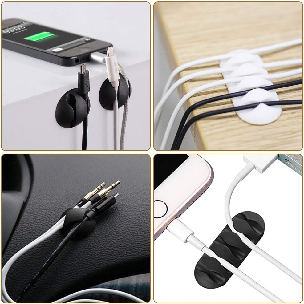 24 Pieces Adhesive Cable Clips Viaky Wire Management Desk Cable Organizer Cord Clips Cable Holder Clamps - Home, Office, Cubicle, Car, Nightstand, Desk Accessories-Black and White