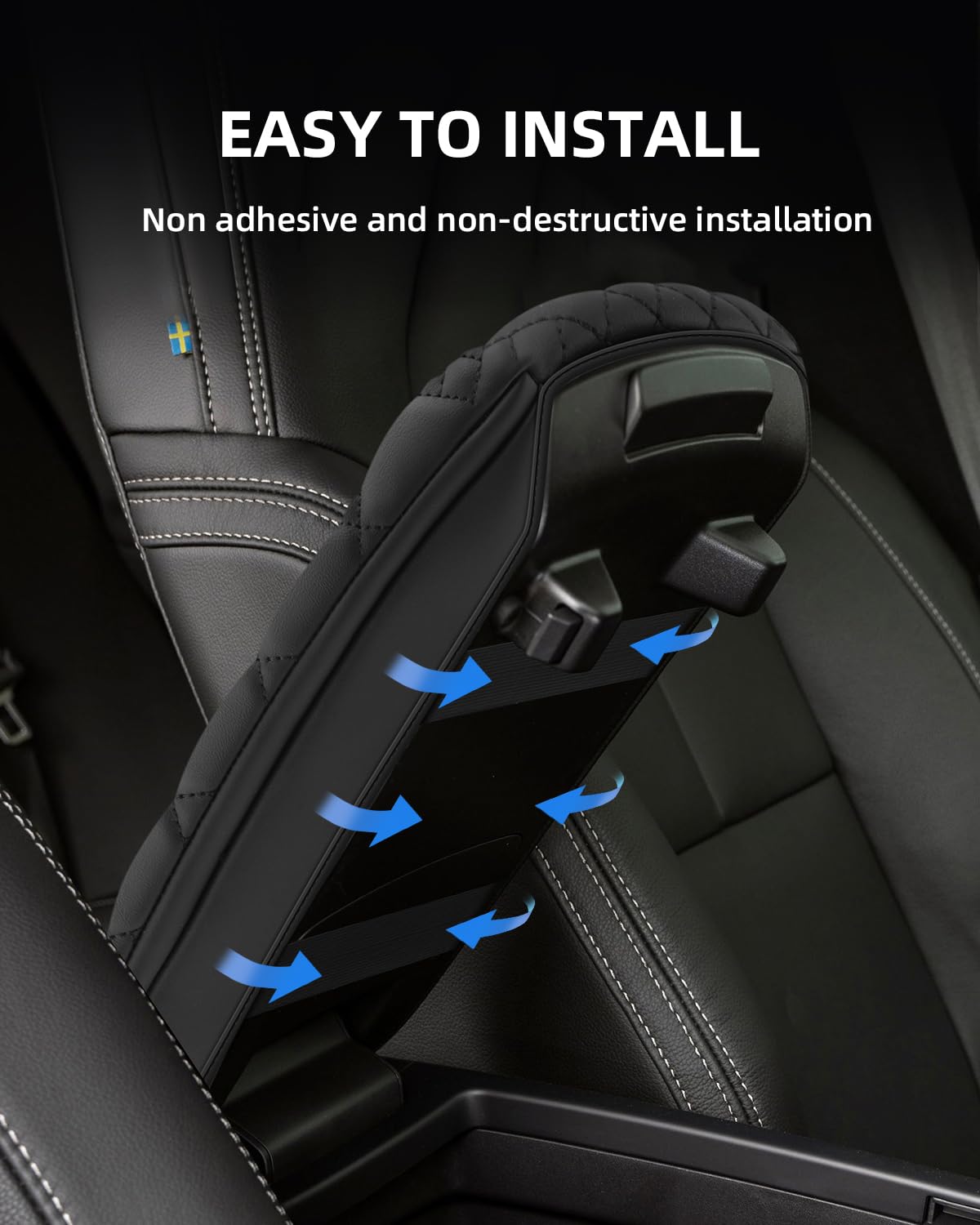 Housse d'Accoudoir Compatible avec Volvo XC40 / C40 2018-2025 | Couvre Accoudoir Console Centrale, Protection Accoudoir, Matériel Cuir PU Épaissi, Accessoires Rehausser l'Accoudoir de 3CM