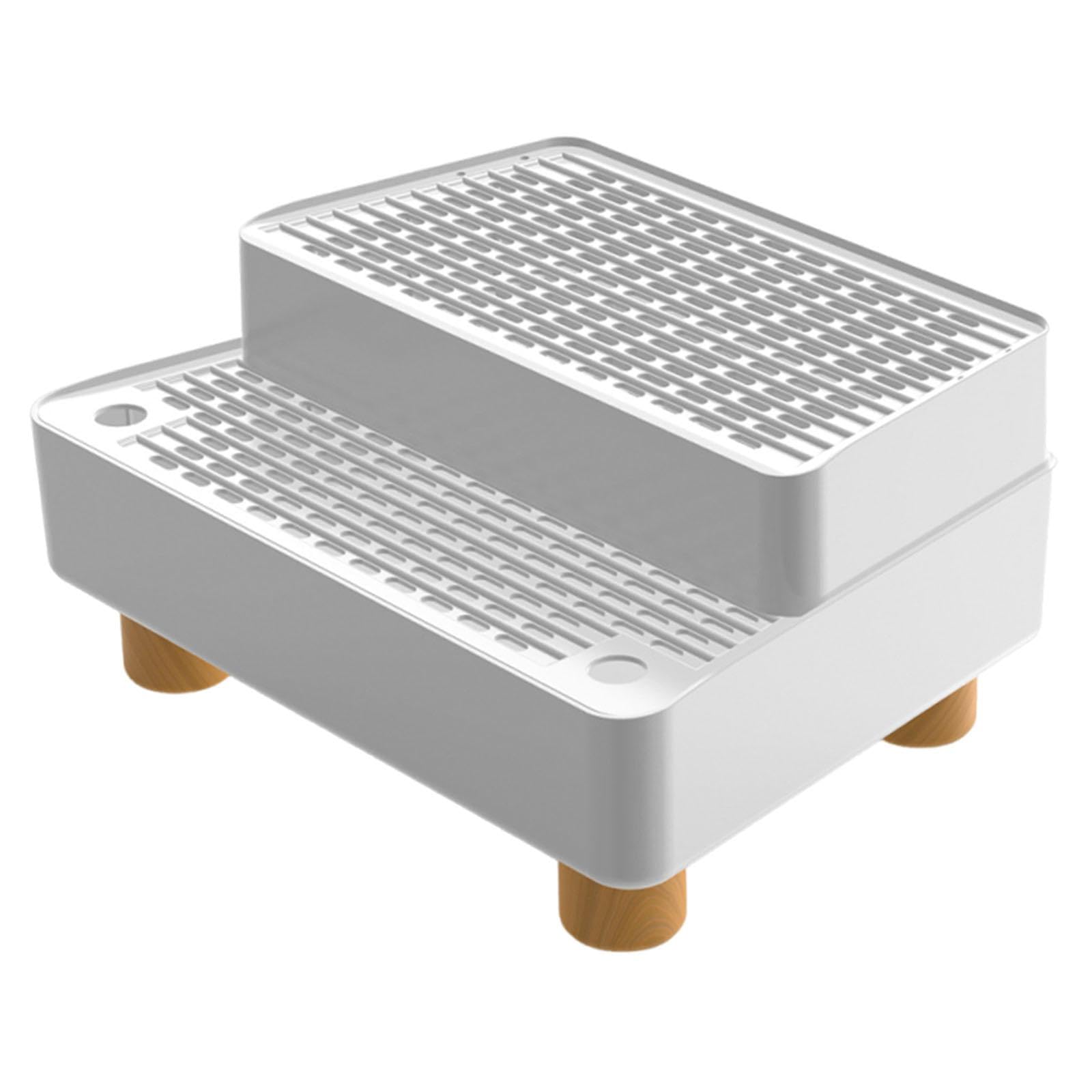2 Stück Katzenrampe Litter Box Ramp mit Abnehmbarer Filtermatte und Rutschfestem Boden, Katzenstreu Matte mit Verstellbare Höhe für Mehrkatzenhaushalt, Katzenklo, Katzentoilette, Weiß