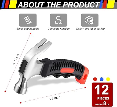 Miniatura 3 de 12 martillos de garra rechonchos, mini martillo pequeño y rechoncho de 8 onzas, martillos de garra pequeños, herramienta ligera para reparación del