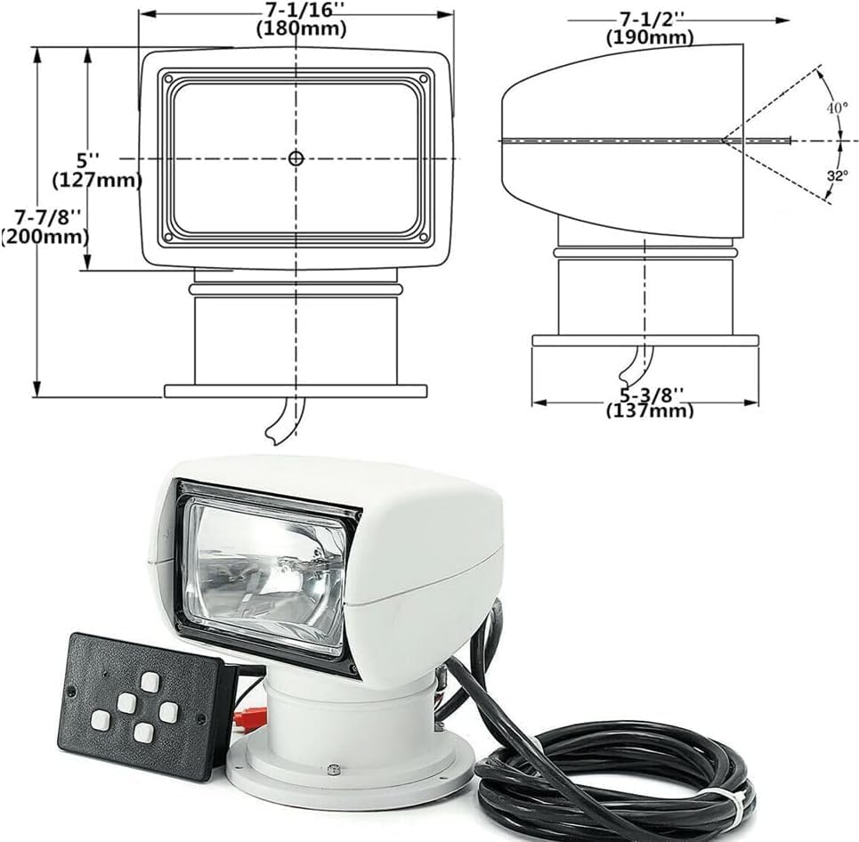 TANFEI Remote Control Spotlight for Boat Truck Car Marine Yacht, 1 PACK Searchlight 100W White Waterproof 360 Degree Rotate Omnibearing Lighting (24V)