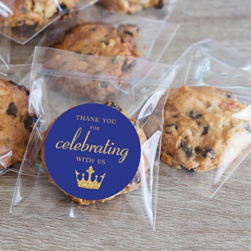 Royal Blue Little Prince Thank You 스티커, 골드 글리터 보이 베이비 샤워 또는 생일 파티 크라운 스티커 라벨, 5.1cm(2인치) 원형, 40팩 — 사진 4