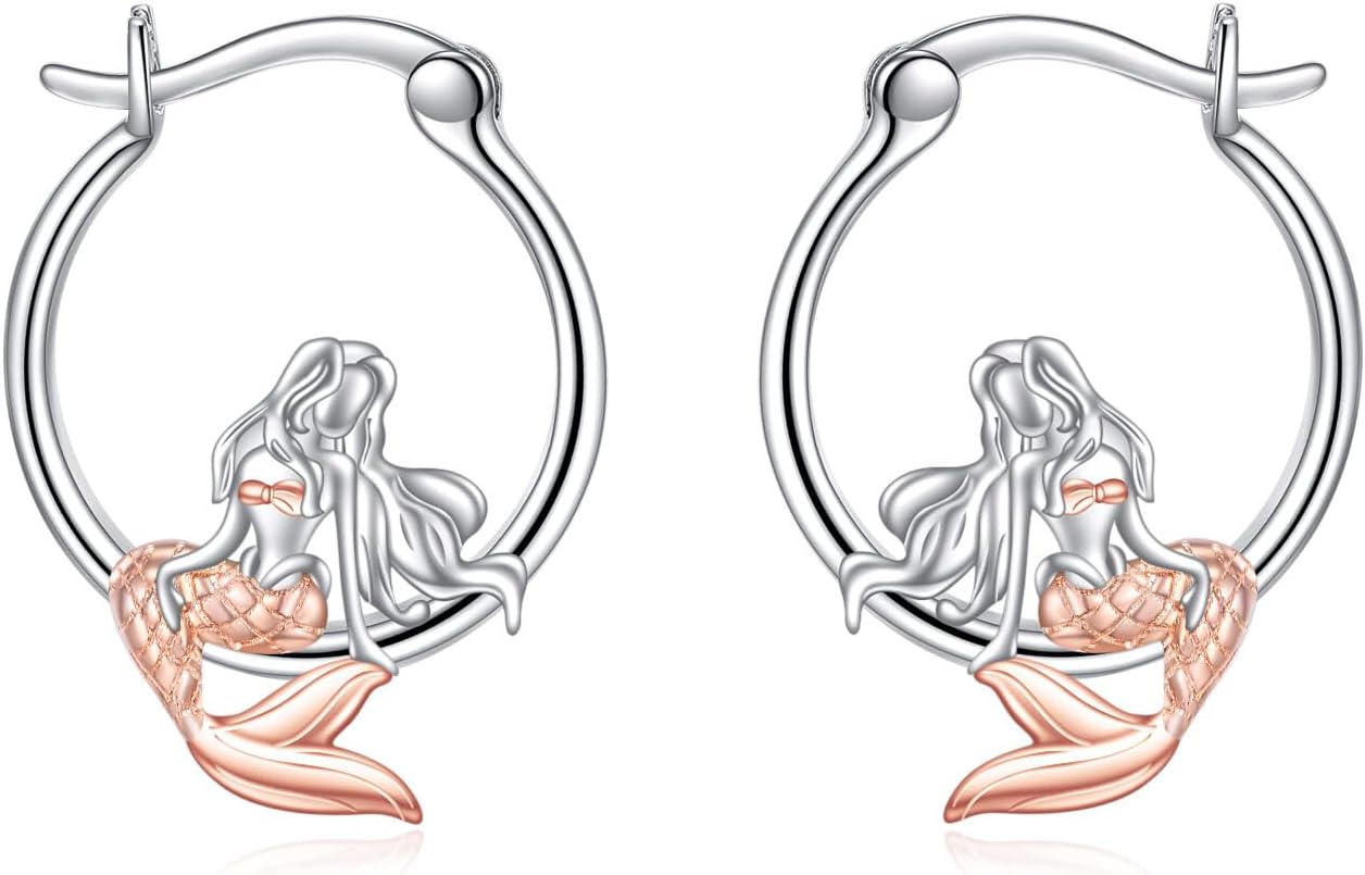 VONALA Cute Animal Hoop Earrings 925 Sterling Silver Mermaid / Hamster / Cow /Pig / Highland Cow / Hedgehog / Dinosaur / Bee / French Bulldog / Giraffe / Elephant / Ladybug / Celtic Huggie Hoop Earrings Animal Jewellery Gifts for Women Girls